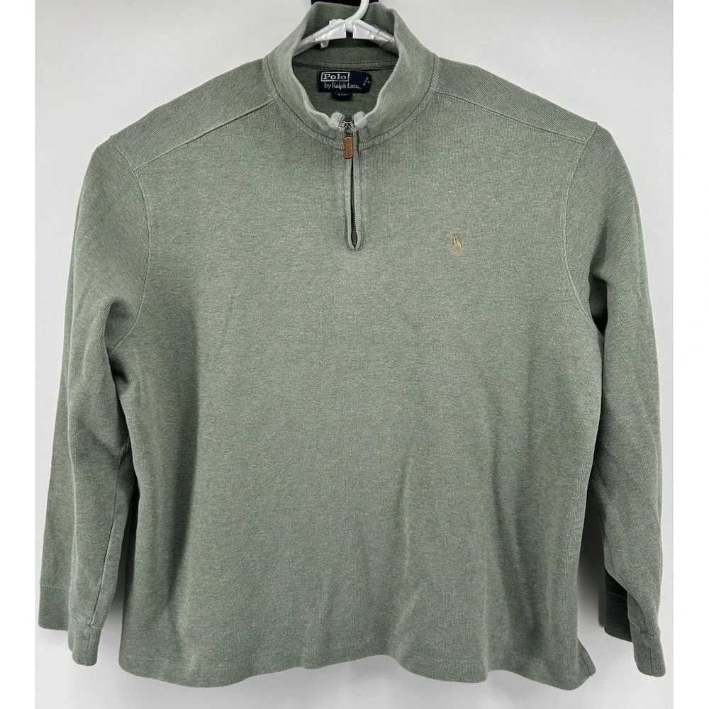 Polo‎ Ralph Lauren Light Green Quarter Zip Cotton Pullover Men's Size 2XL